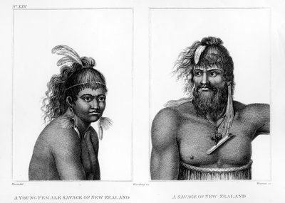 Two Savages of New Zealand, illustration from Labillardière